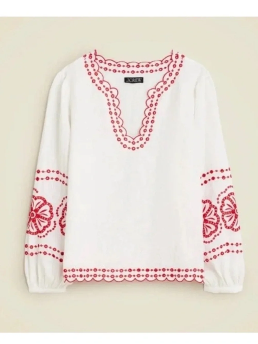 J. Crew White Bungalow Embroidered Linen Blouse 3X